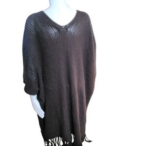 Steve Madden Brown Waffle Knit Fringe Hem Open Front Cardigan Wrap
